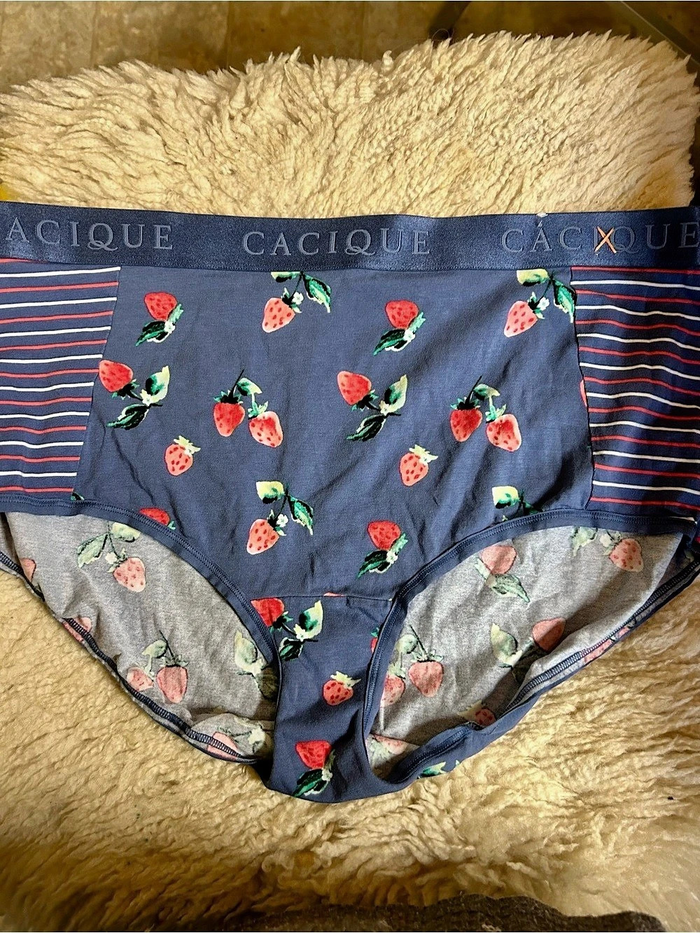 Cacique Cotton Full Brief Blue w/ strawberry print new sz 18/20
